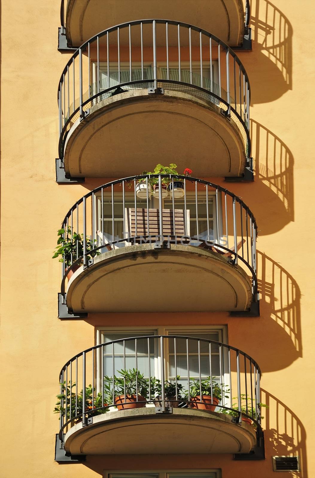 Windows and balconies in Stockholm, Sweden.