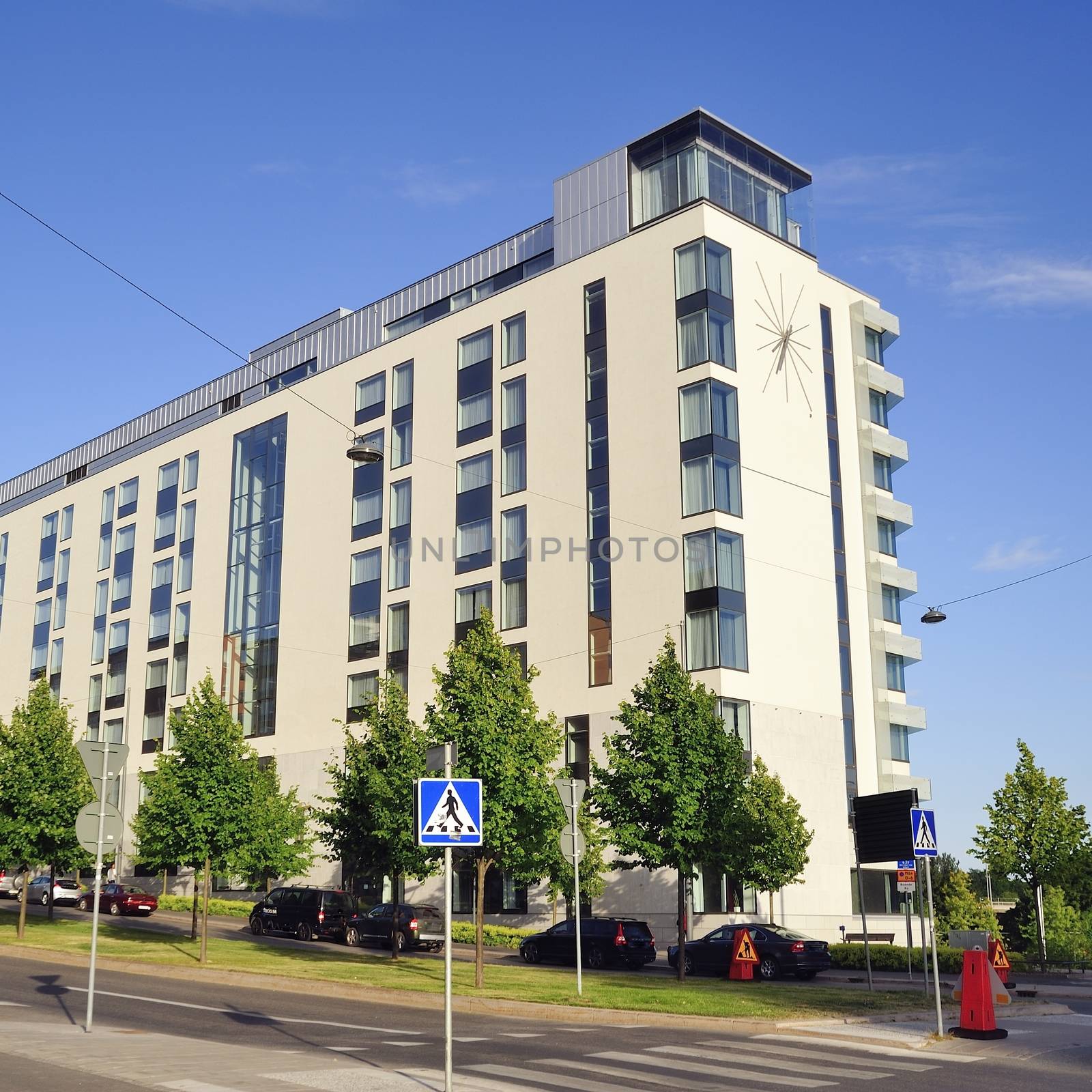 Swedish apartment Block in summer.