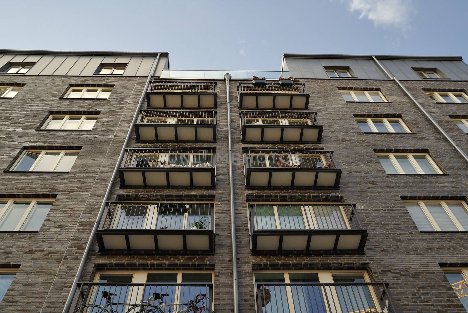 Swedish apartment Block in summer.