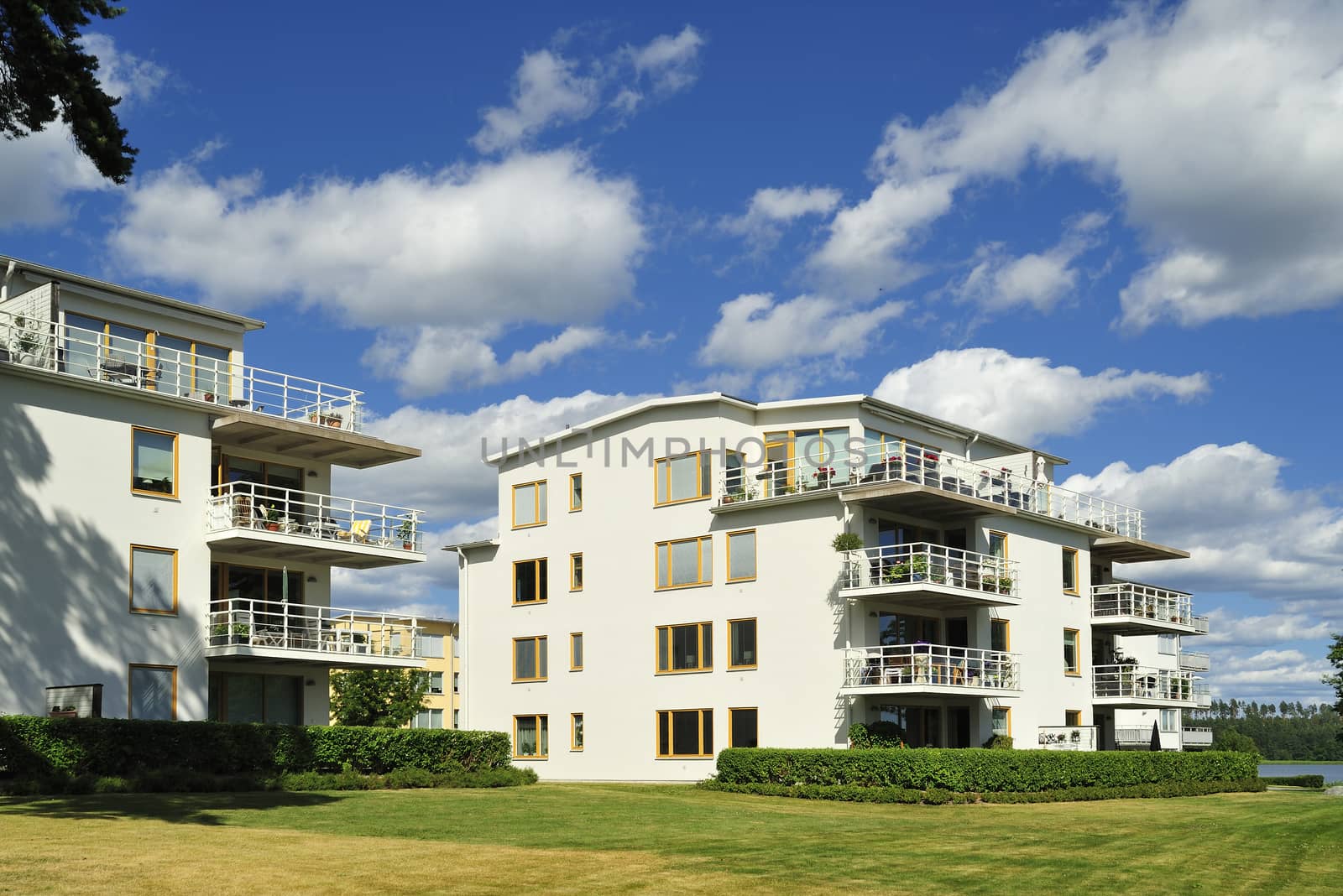 Swedish apartment Block in summer.