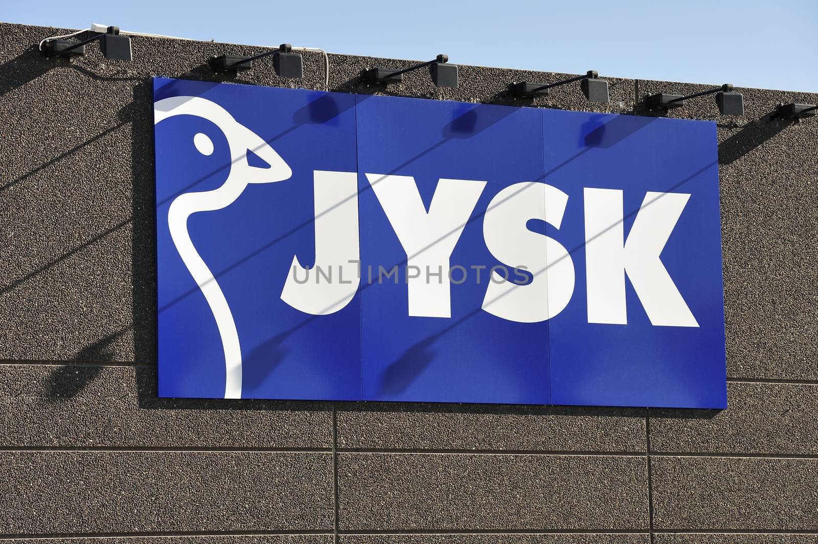 STOCKHOLM - MAY 1 2013: Jysk logo sign on showroom premises photographed on may 1th 2013 in Stockholm, Sweden.