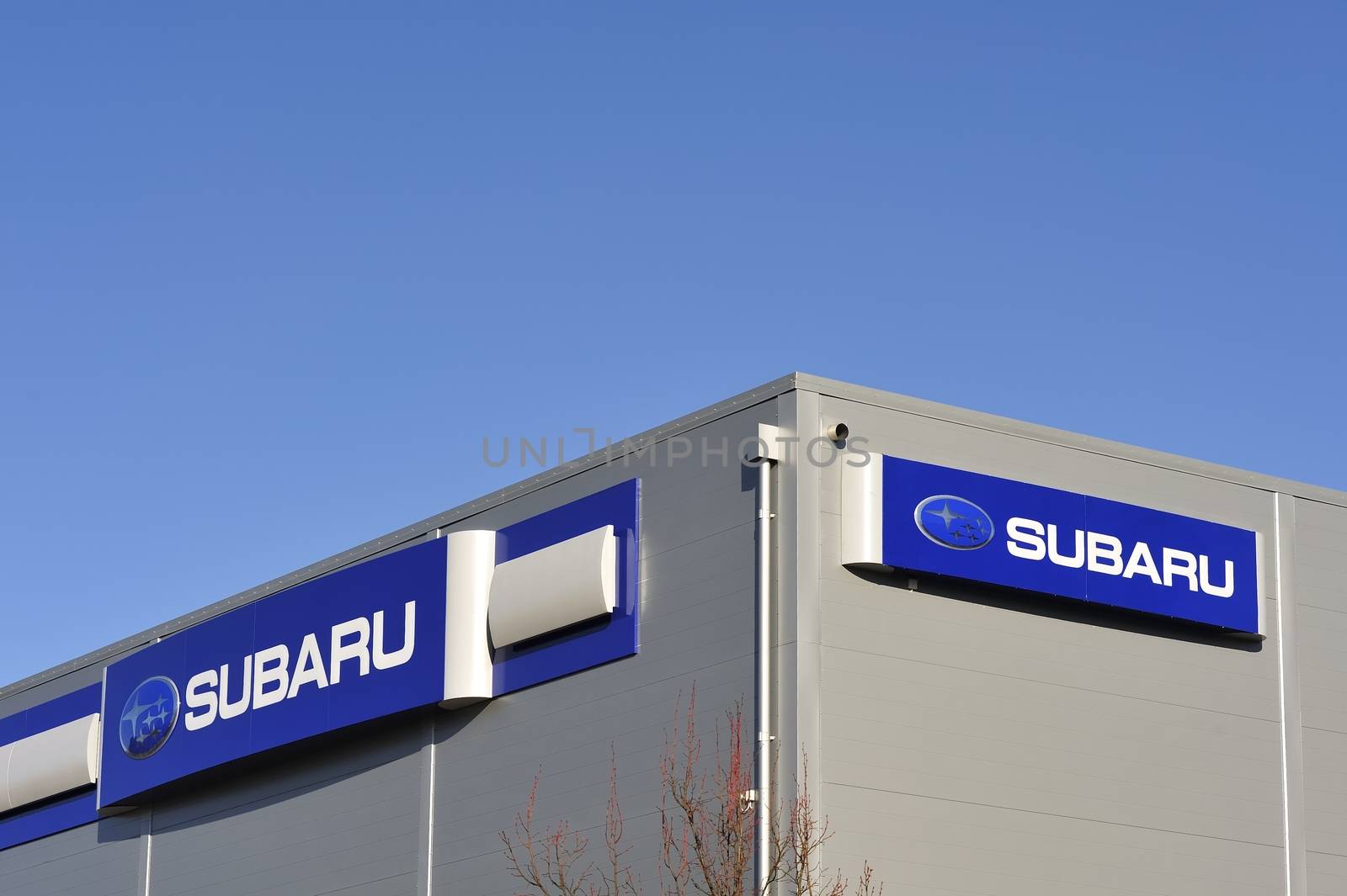 STOCKHOLM - MAY 1 2013: Subaru logo sign on showroom premises photographed on may 1th 2013 in Stockholm, Sweden.
