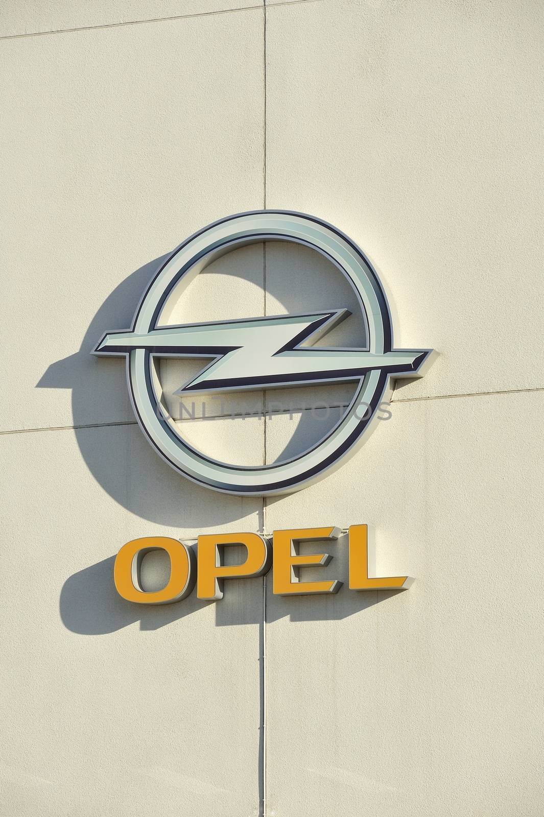 STOCKHOLM - MAY 1 2013: Opel logo sign on showroom premises photographed on may 1th 2013 in Stockholm, Sweden.