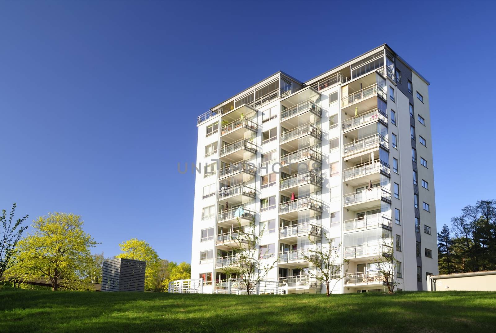 Modern apartment buildings in new neighborhood.