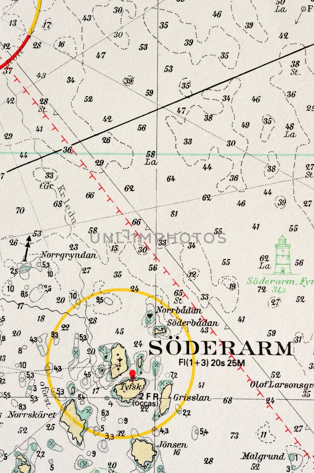 Macro shot of a old marine chart, detailing Stockholm archipelago. 

Picture is from "Batsjokort 1982-83 Serie A LANDSORT-ARHOLMA", created 2013-10-12.