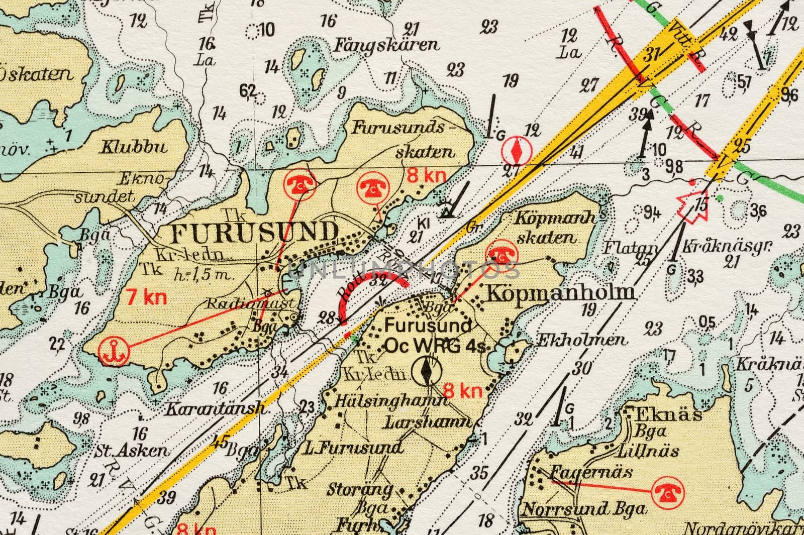 Macro shot of a old marine chart, detailing Stockholm archipelago. 

Picture is from "Batsjokort 1982-83 Serie A LANDSORT-ARHOLMA", created 2013-10-12.