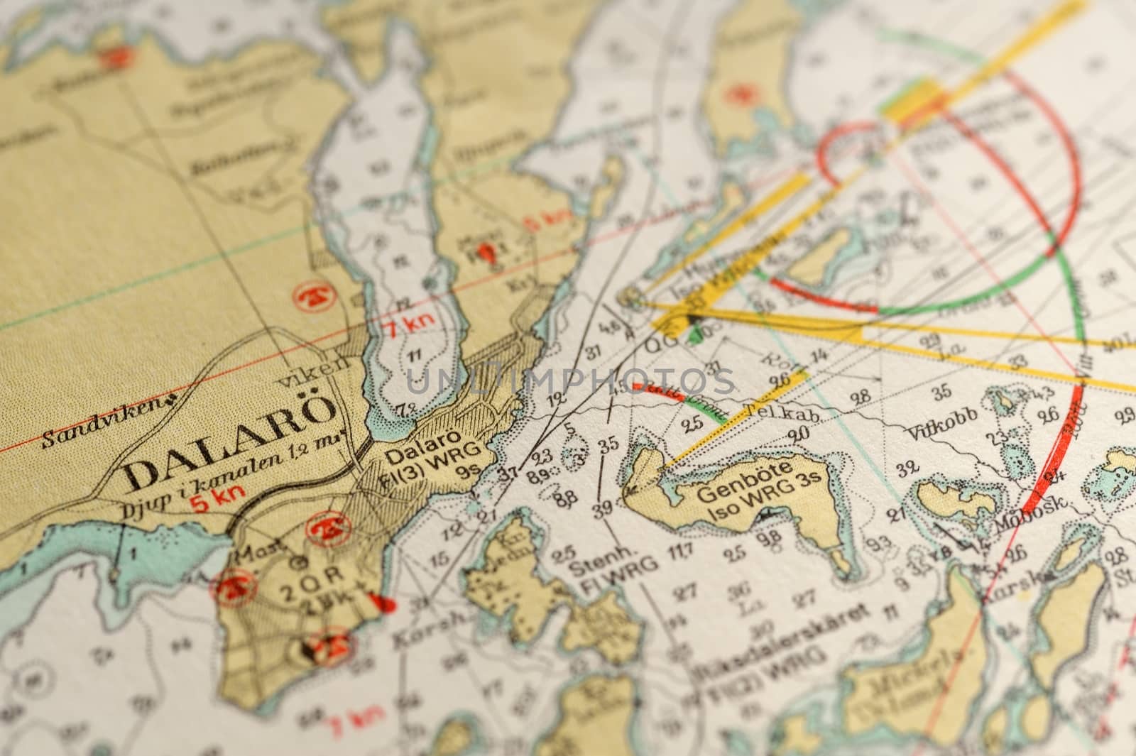 Macro shot of a old marine chart, detailing Stockholm archipelago. 

Picture is from "Batsjokort 1982-83 Serie A LANDSORT-ARHOLMA", created 2013-10-12.