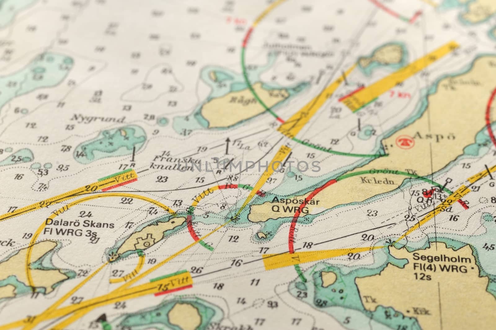 Macro shot of a old marine chart, detailing Stockholm archipelago. 

Picture is from "Batsjokort 1982-83 Serie A LANDSORT-ARHOLMA", created 2013-10-12.