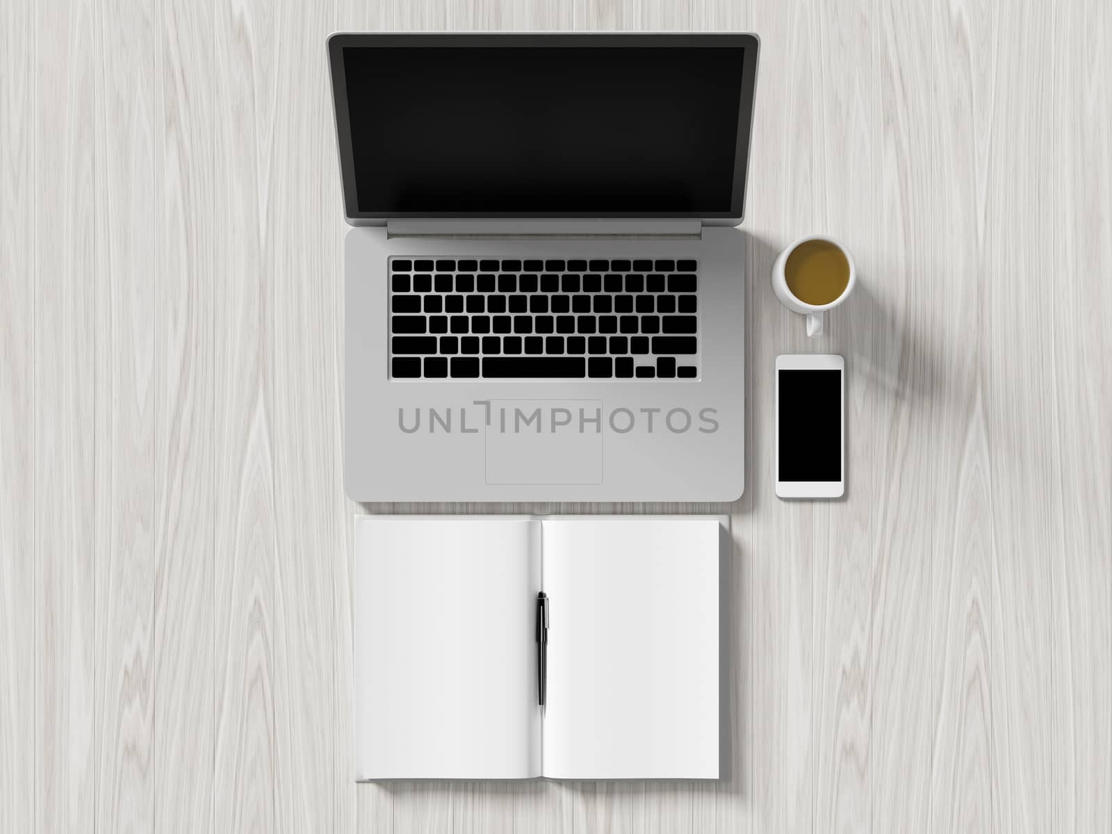 High angle view of a setting table of business workplace, shot in office, home work space