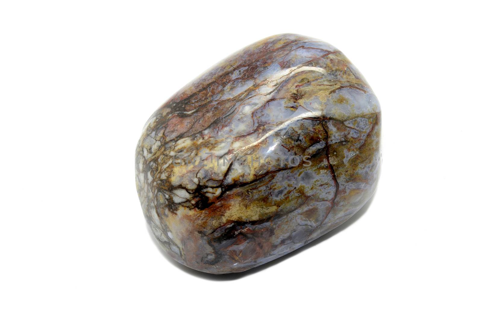 Sample of a beautiful Pietersite tumbled gemstone specimen isolated on white background