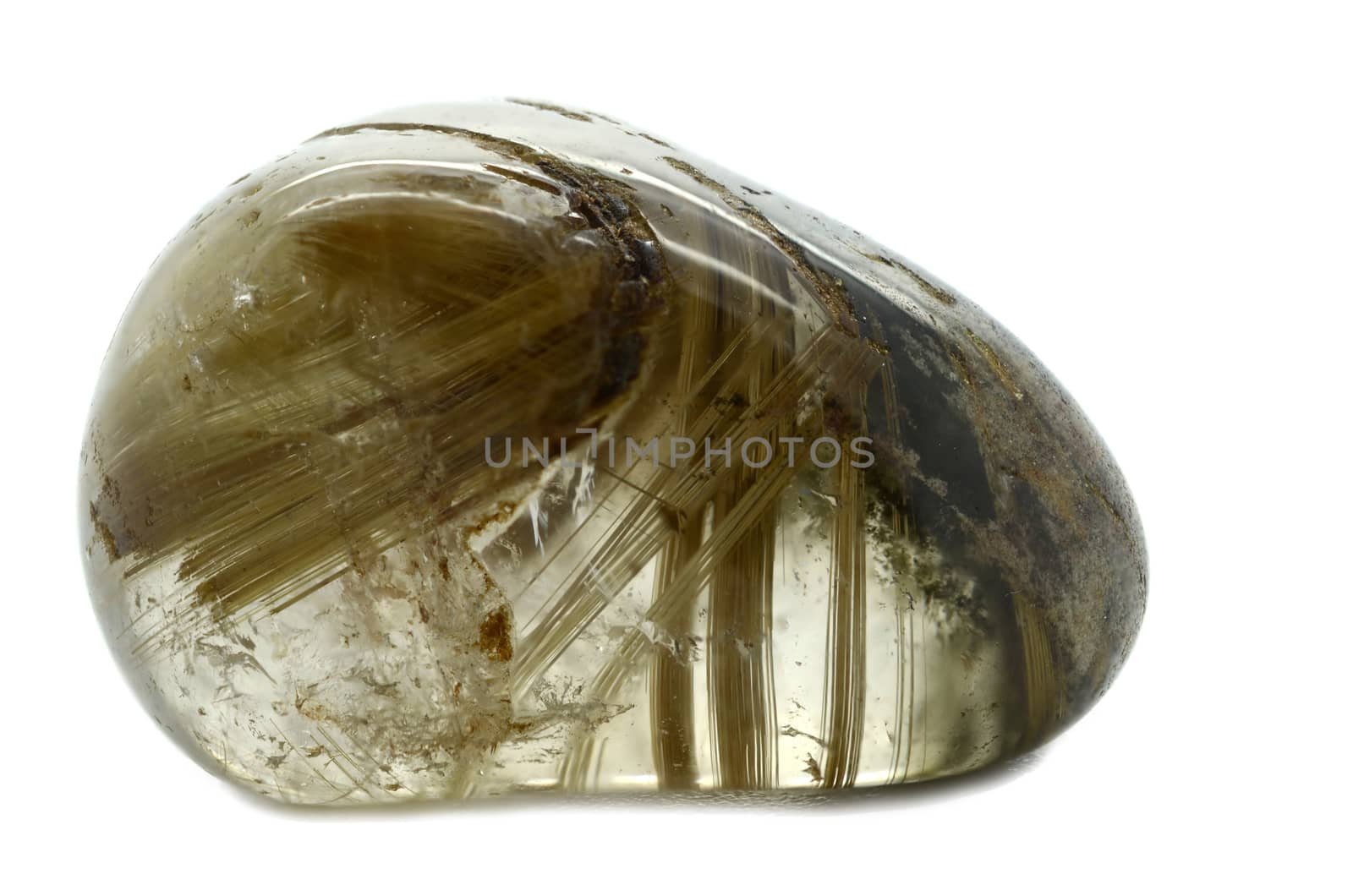 Sample of a beautiful Rutilated Quartz specimen isolated on white background