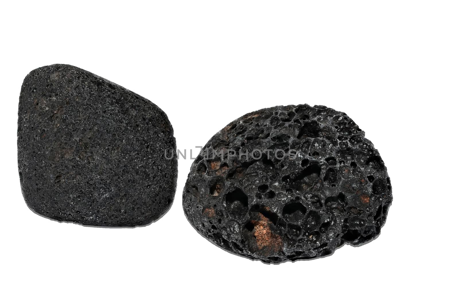 Set of a beautiful Lava stone tumbled specimen isolated on white background