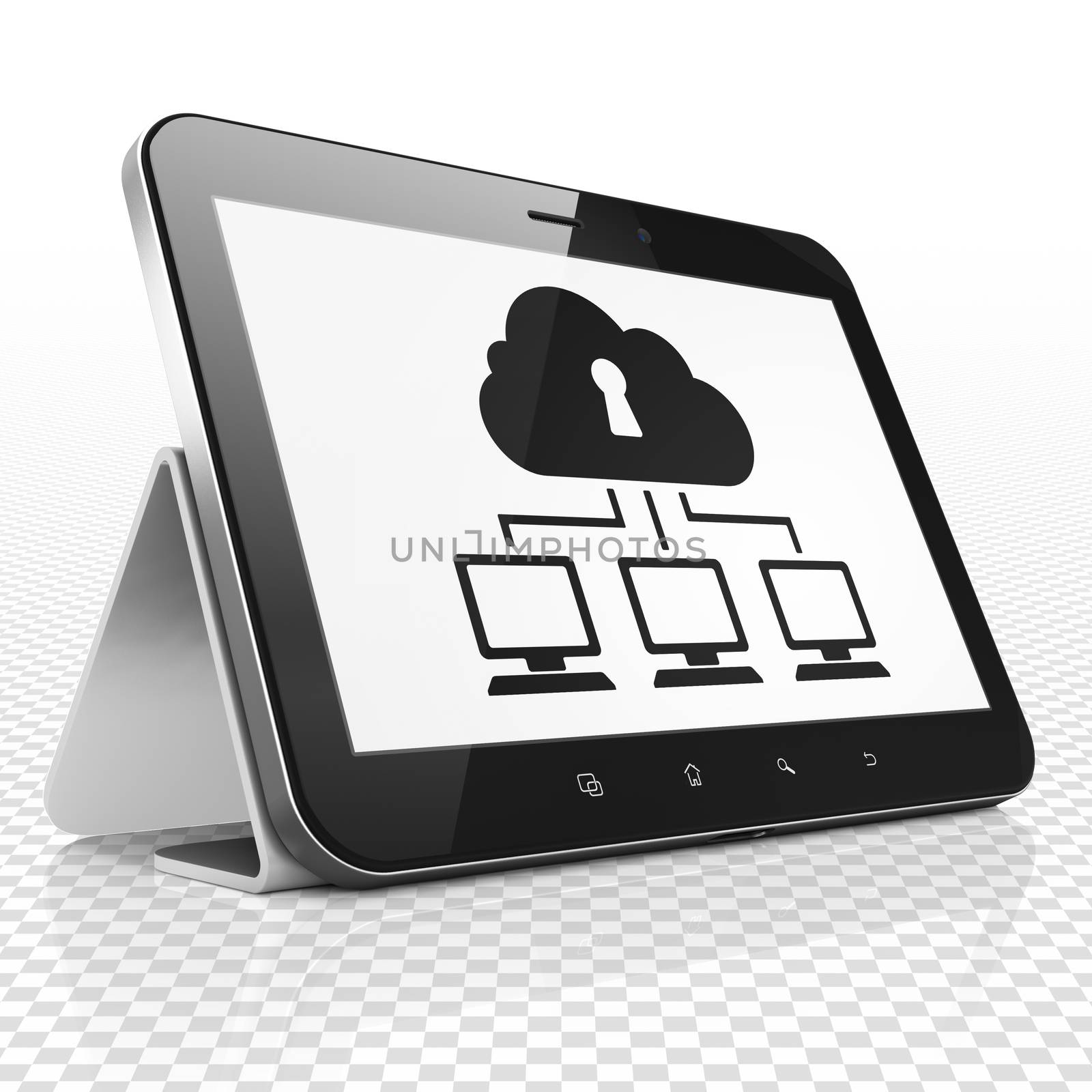 Privacy concept: Tablet Computer with Cloud Network on display by maxkabakov
