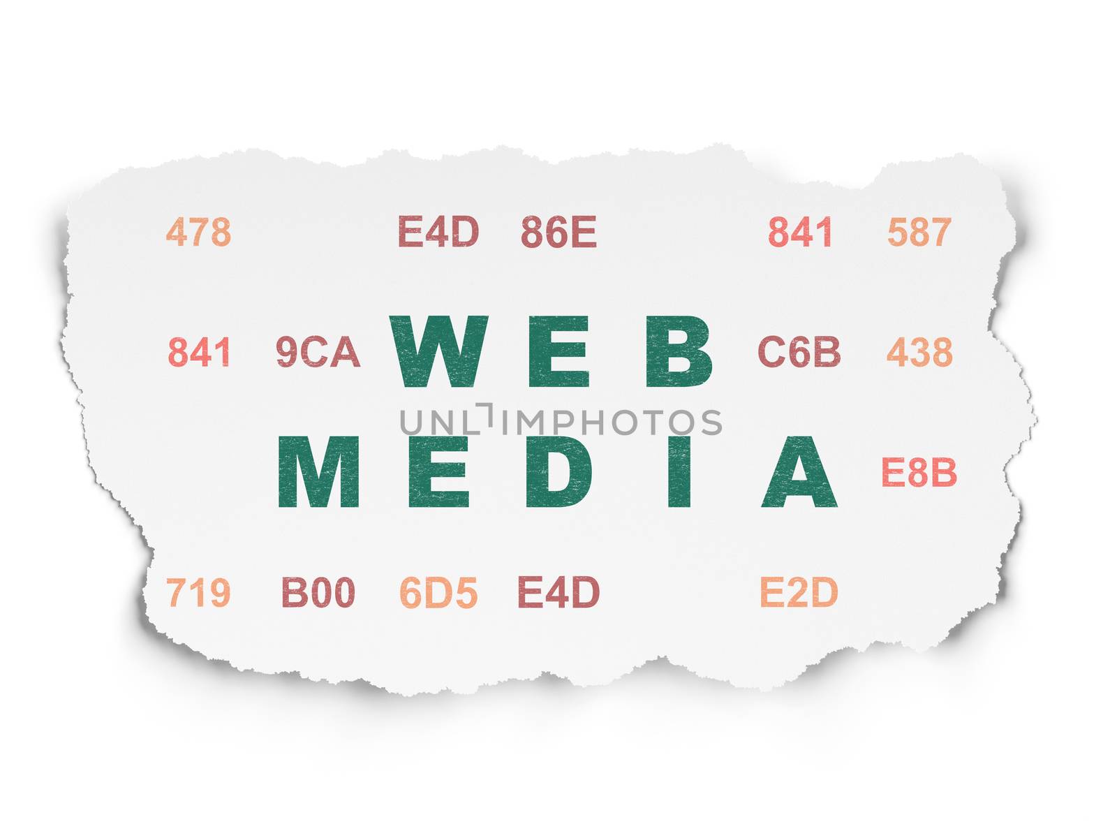 Web development concept: Painted green text Web Media on Torn Paper background with  Hexadecimal Code