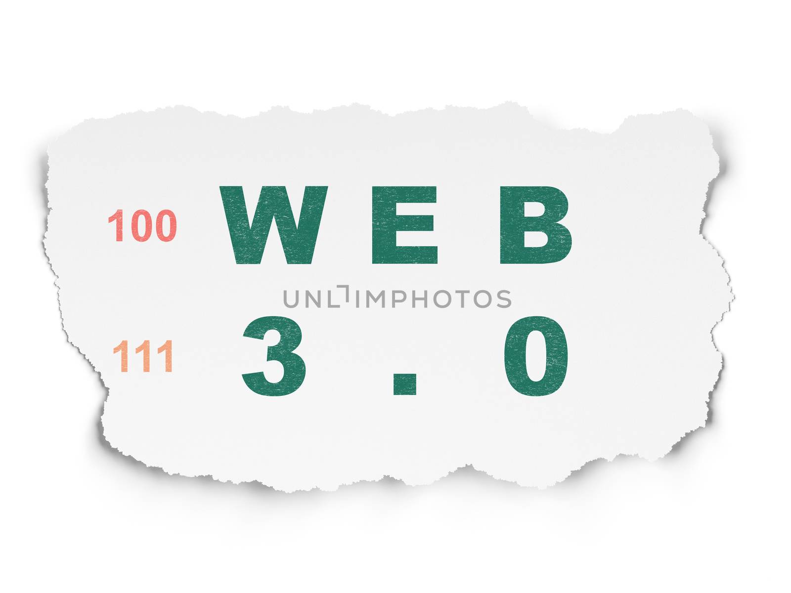 Web design concept: Painted green text Web 3.0 on Torn Paper background with  Binary Code