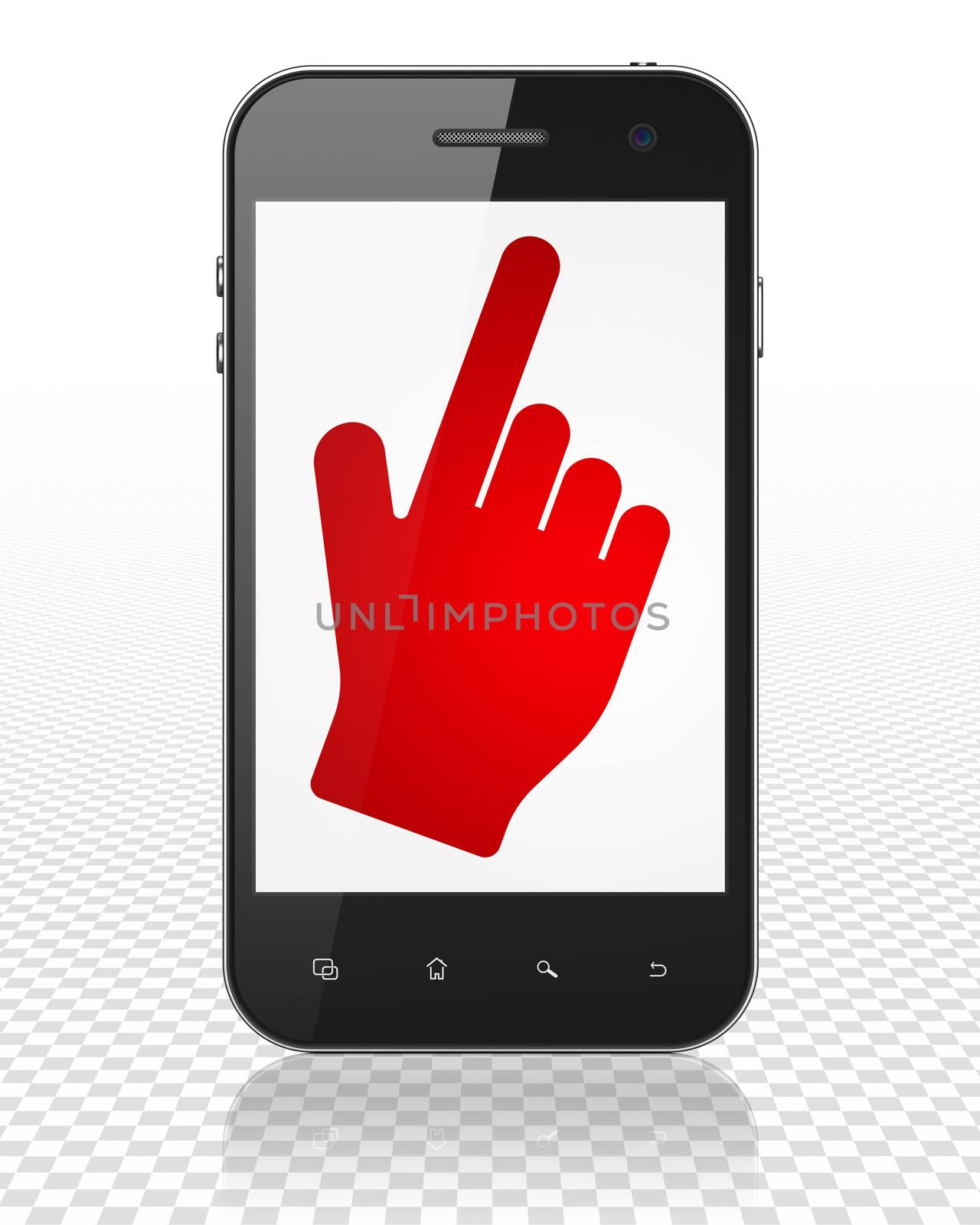 Marketing concept: Smartphone with Mouse Cursor on display by maxkabakov