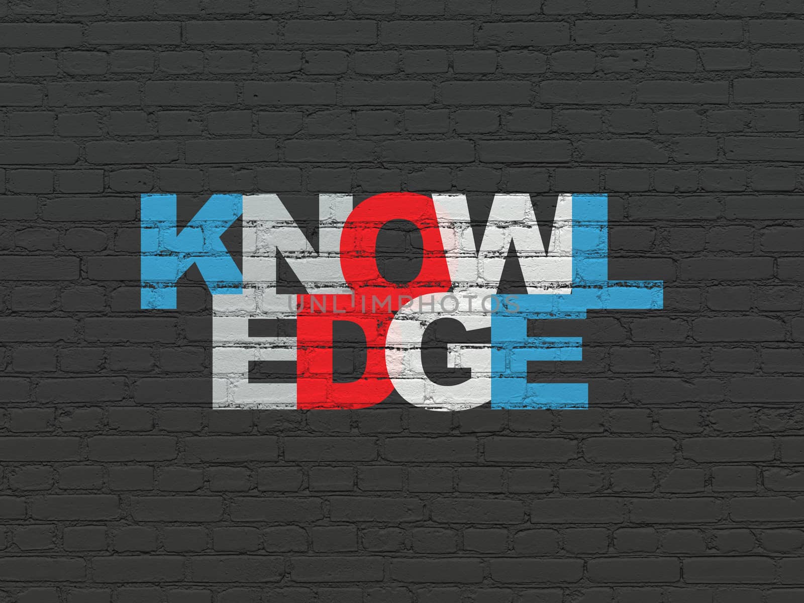 Education concept: Painted multicolor text Knowledge on Black Brick wall background