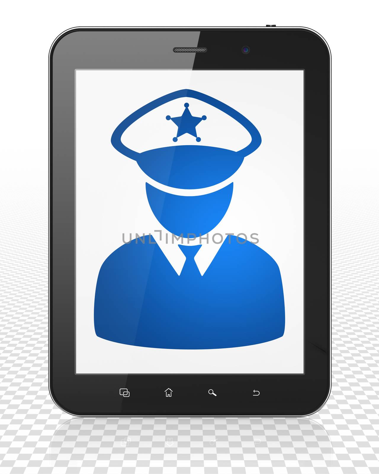 Law concept: Tablet Pc Computer with blue Police icon on display