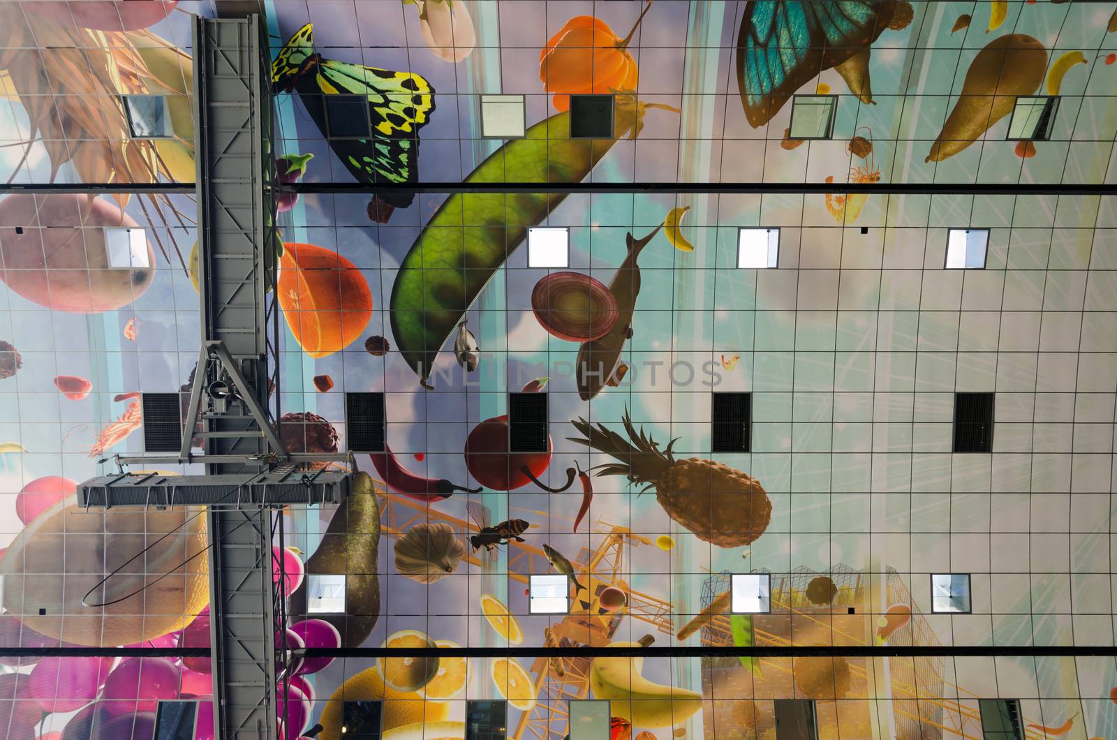 Ceiling of the new artistic Markthal in Rotterdam by siraanamwong