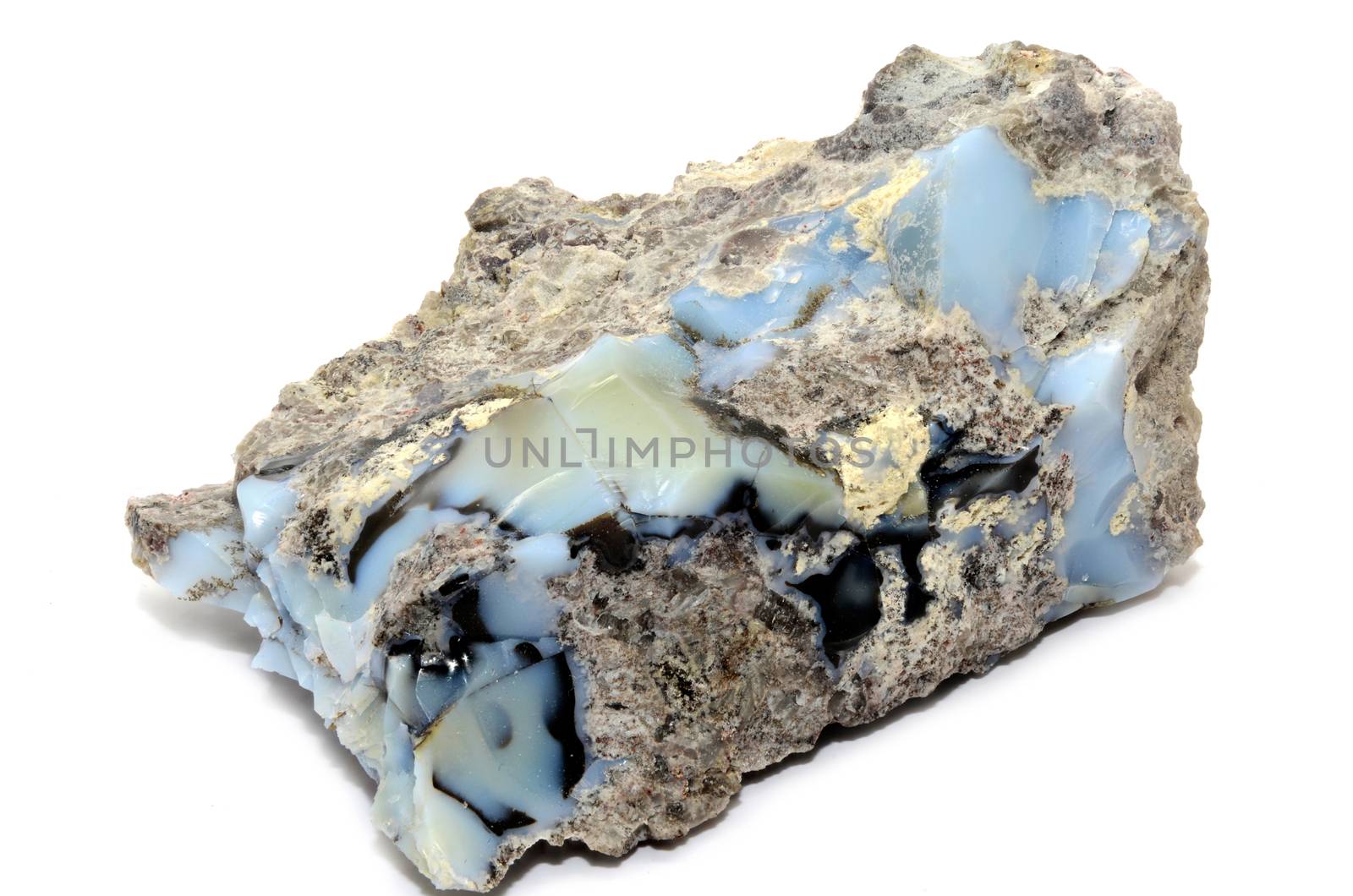Sample of a beautiful Blue Opal nature specimen isolated on white background