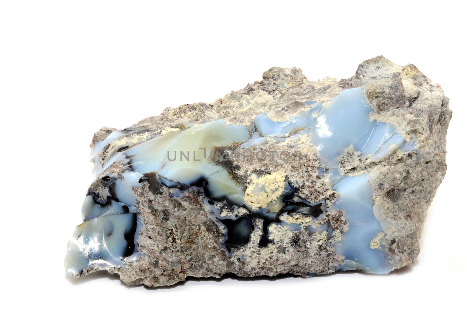 Blue Opal specimen isolated on white by stellar