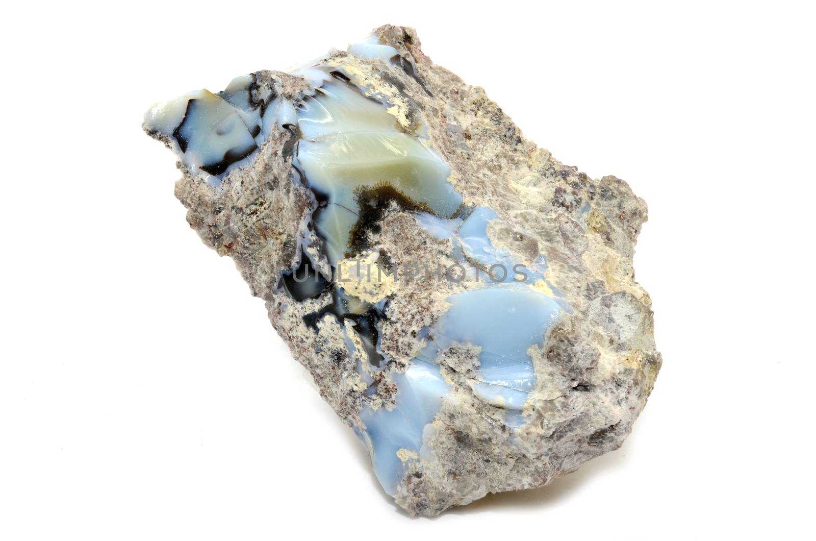 Blue Opal specimen isolated on white by stellar