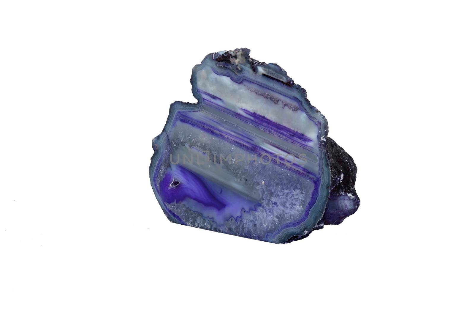 Sample of violet Agate geode a beautiful nature specimen isolated on white background