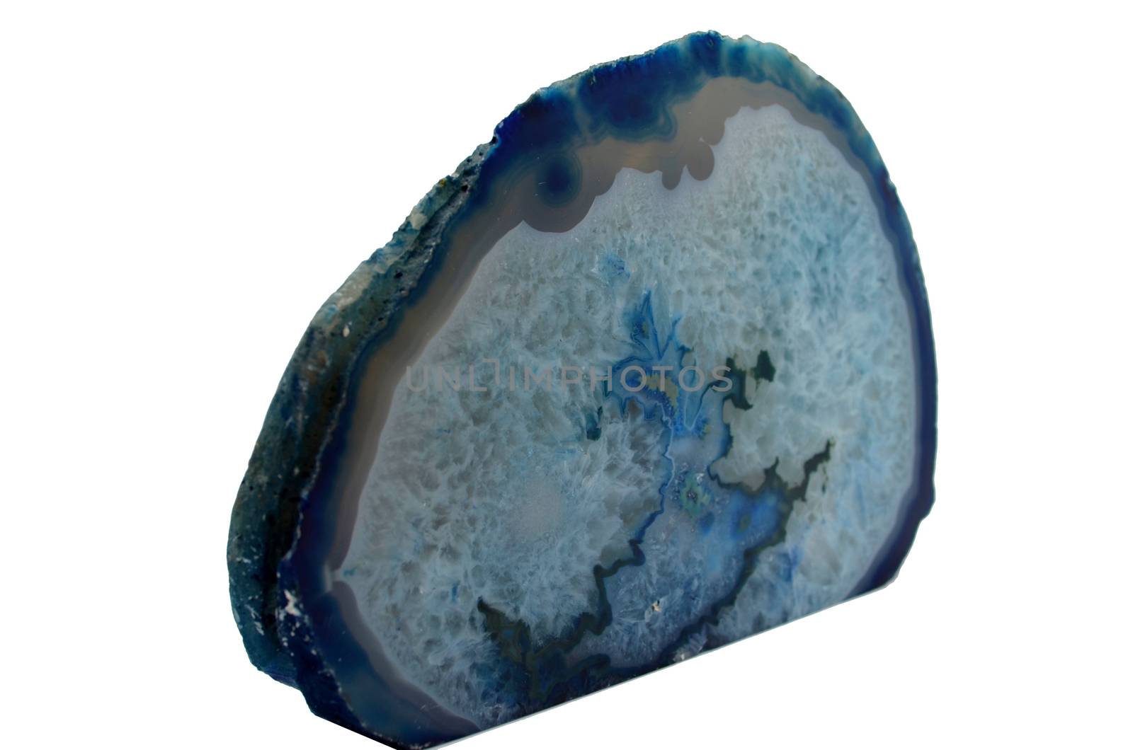 Sample of  blue Agate geode a beautiful nature specimen isolated on white background