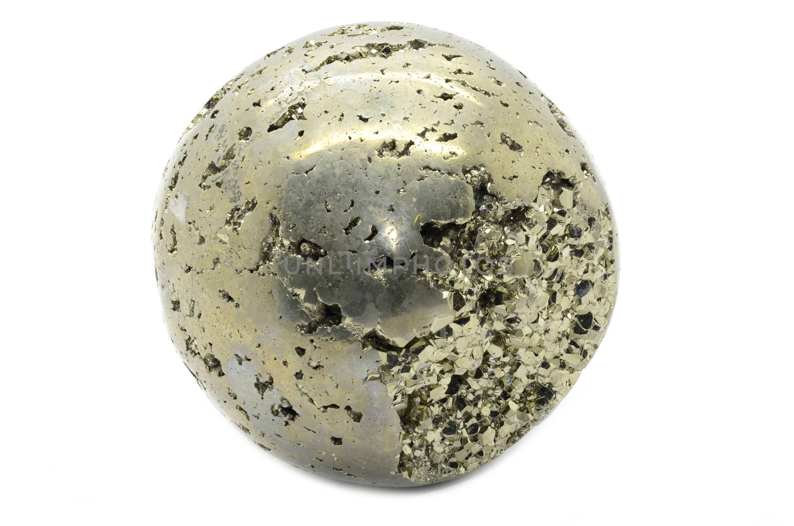 Sample of a beautiful Pyrite sphere isolated on white background