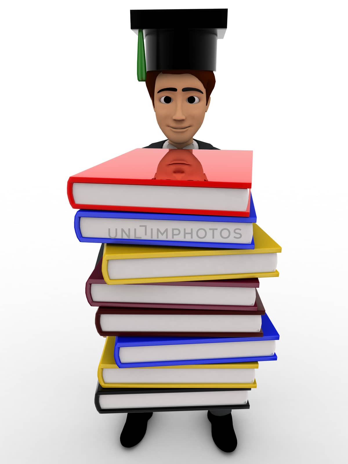 3d man scholar graduate with many books concept by touchmenithin@gmail.com