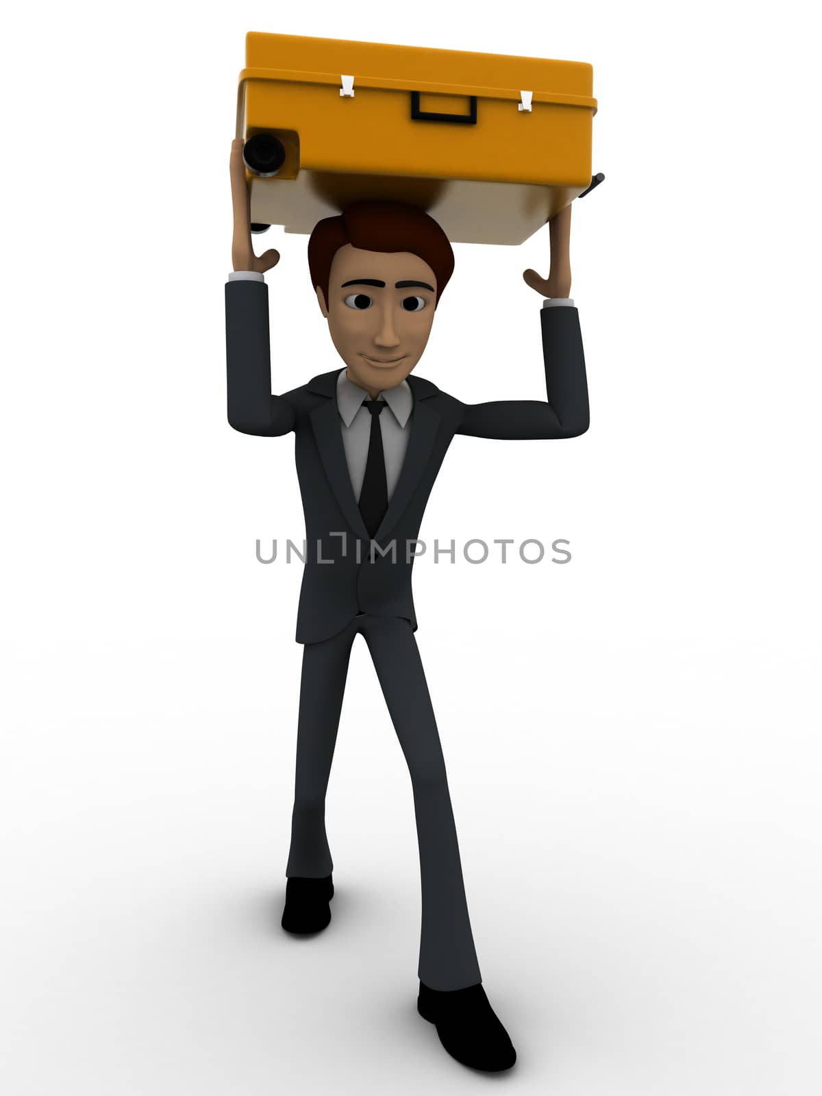 3d man carry suitcase on head concept by touchmenithin@gmail.com