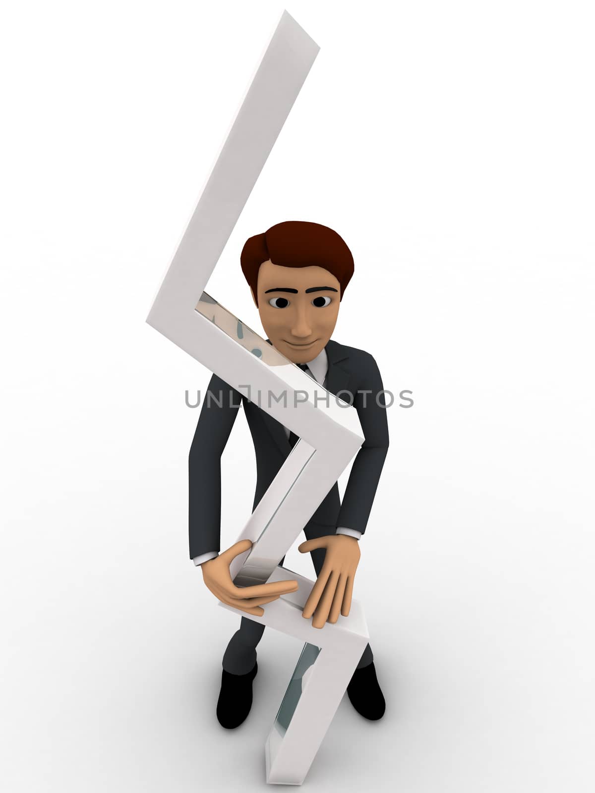 3d man holding zigzag line concept on white background, front angle view