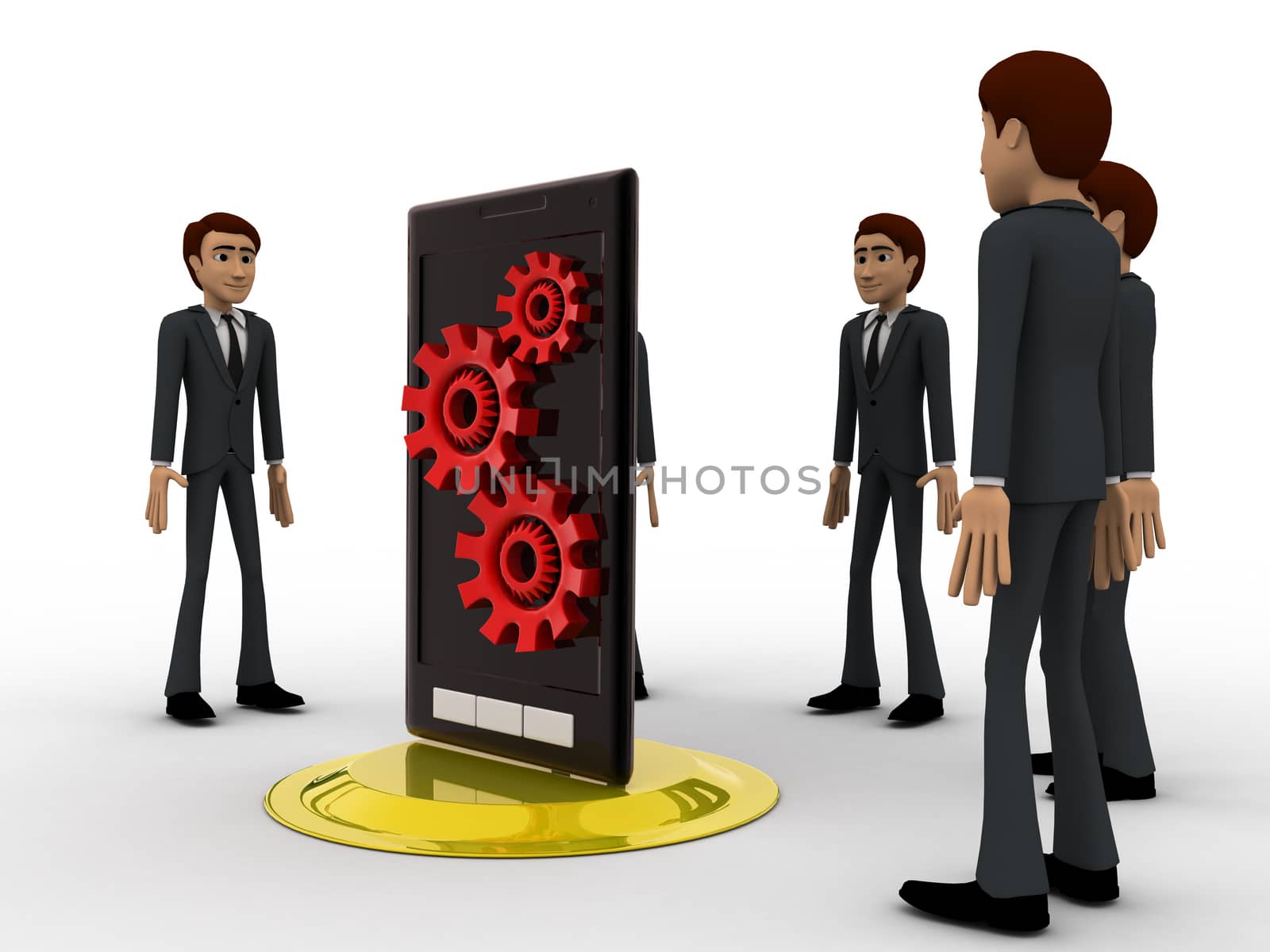 3d man in circular line and smartphone with settings in center o by touchmenithin@gmail.com