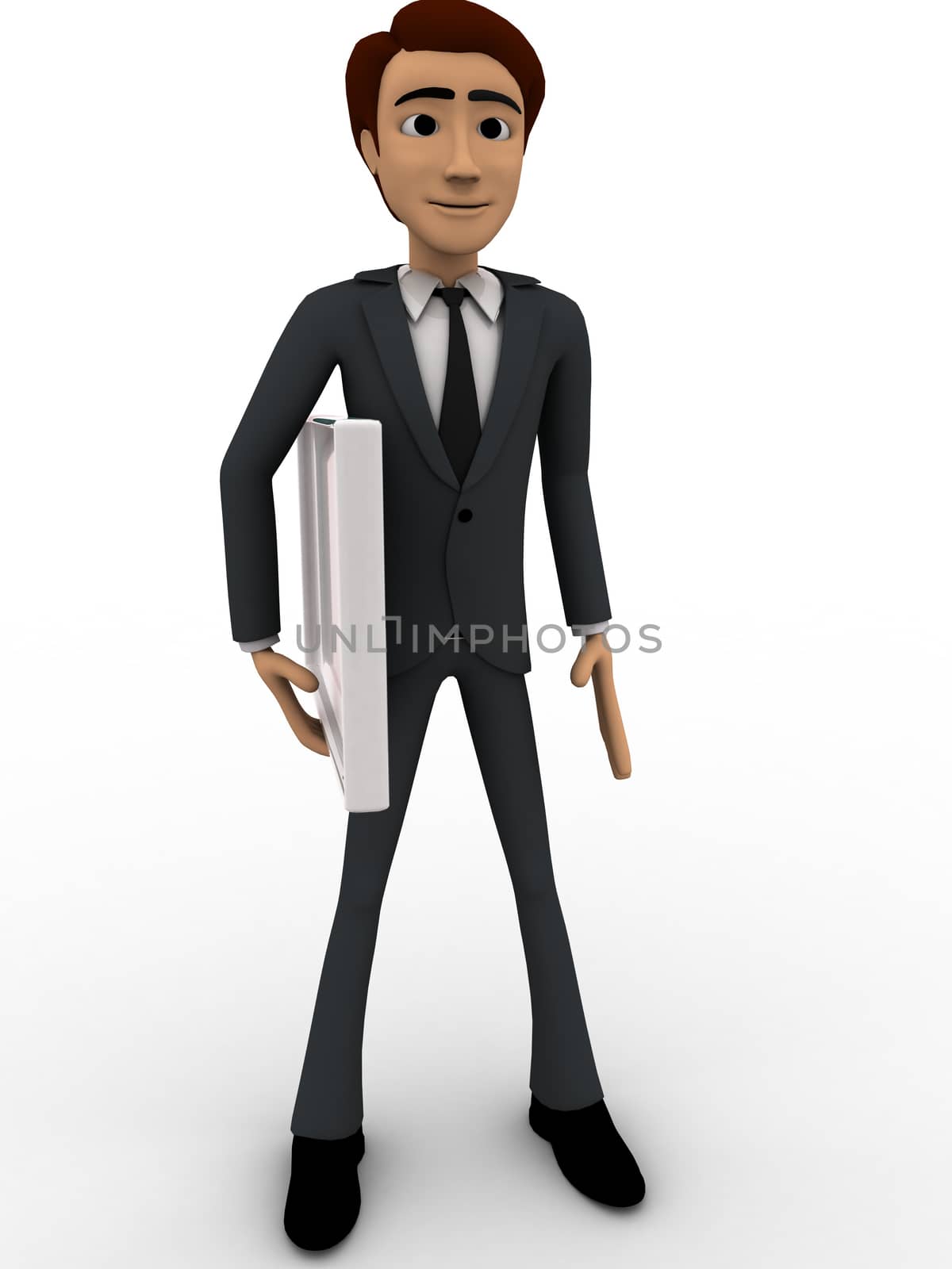 3d man holding empty white board concept on white background, front angle view