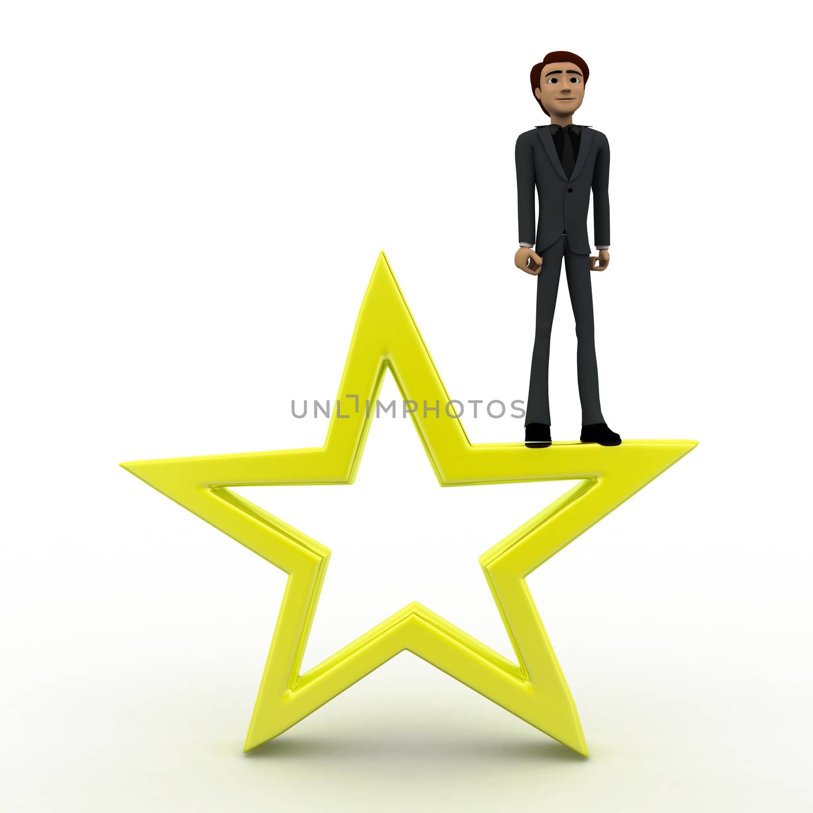 3d man stading on  big yellow star concept by touchmenithin@gmail.com