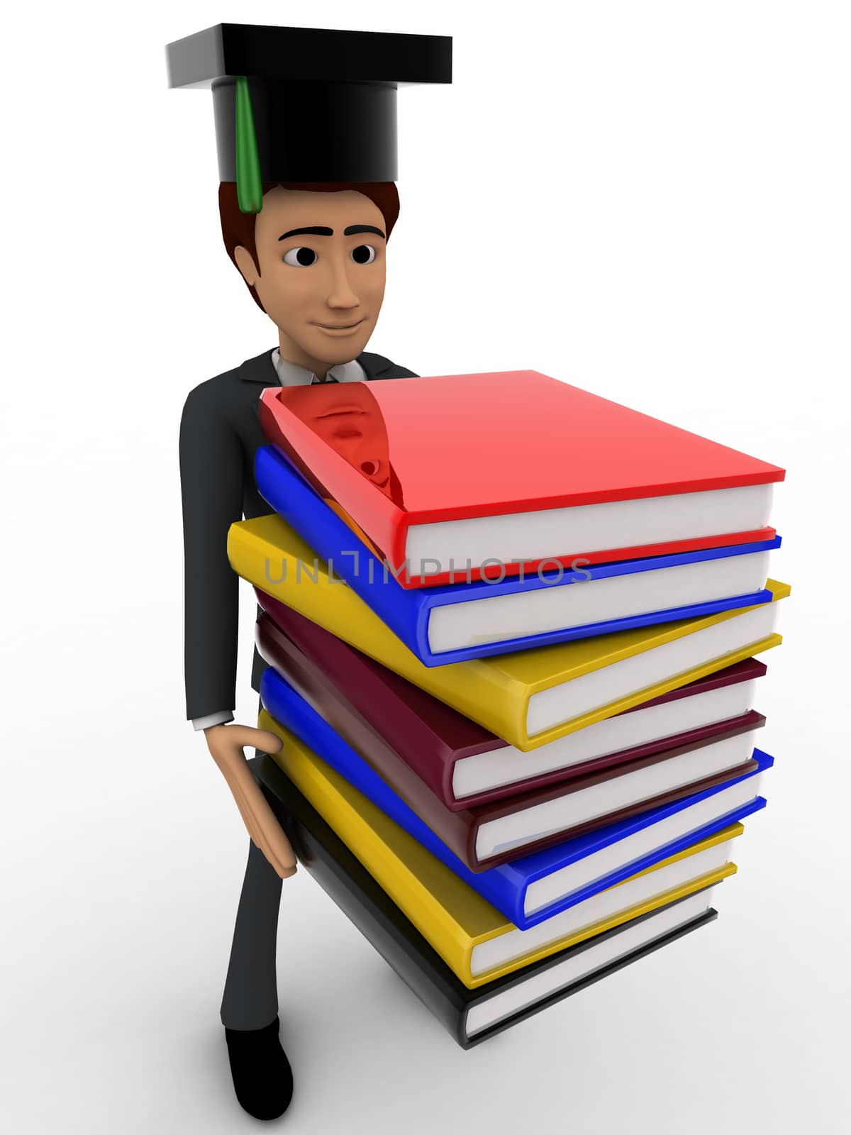 3d man scholar graduate with many books concept by touchmenithin@gmail.com