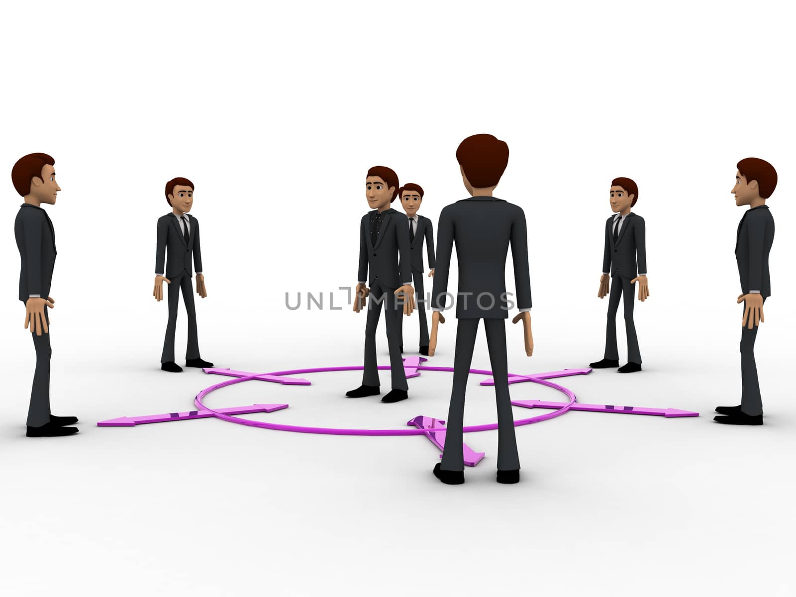 3d man in center of every bidirectional arrow with other men con by touchmenithin@gmail.com