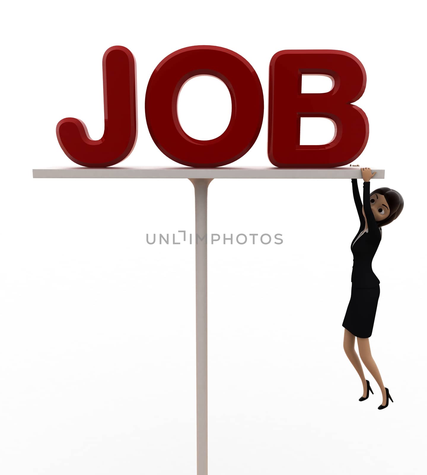 3d woman falling from job concept on white background, front angle view