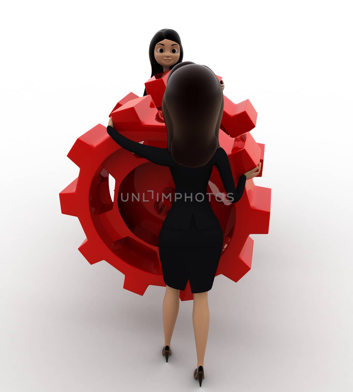 3d woman with red cogwheel concept by touchmenithin@gmail.com