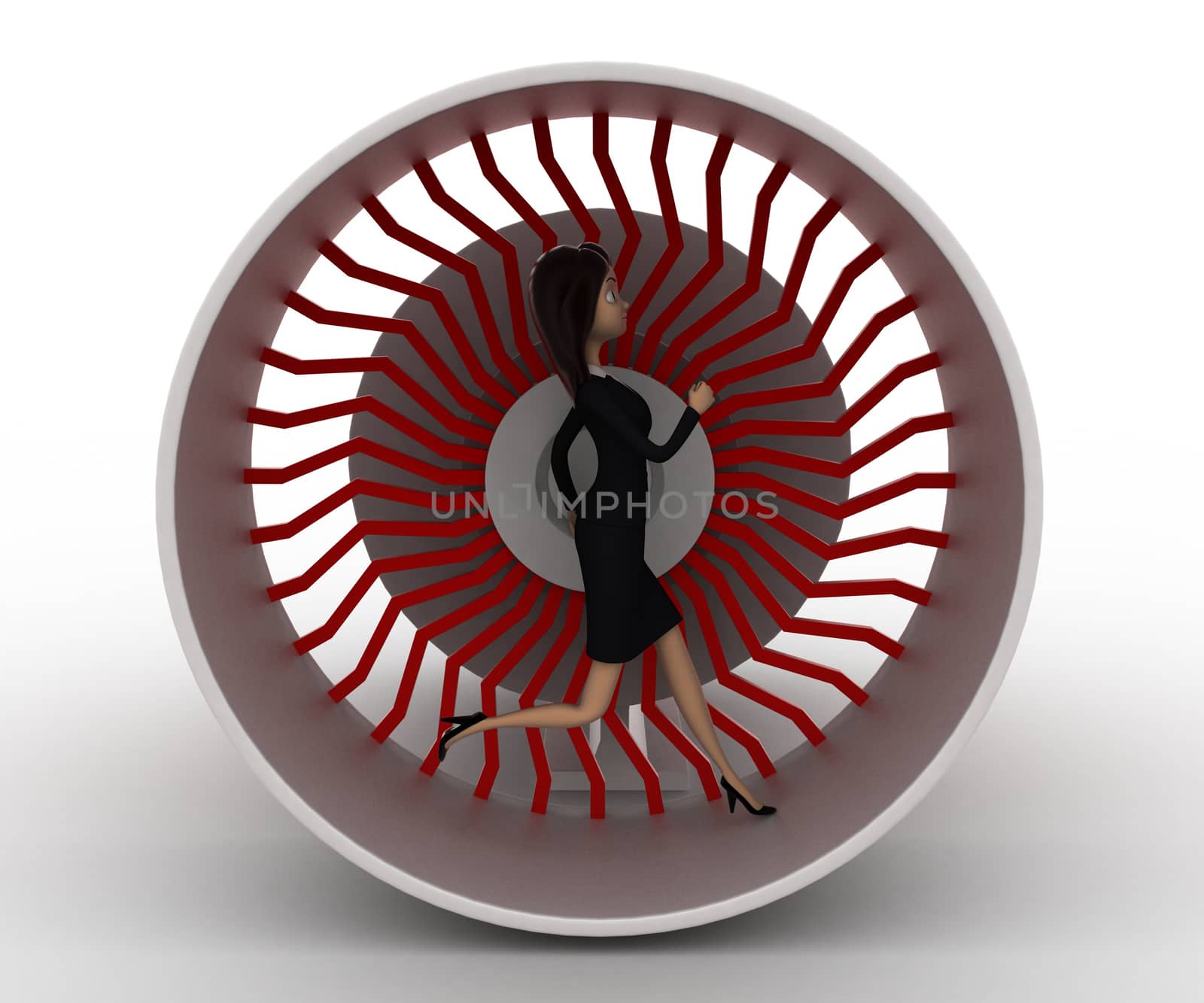 3d woman running inside plane engine concept by touchmenithin@gmail.com