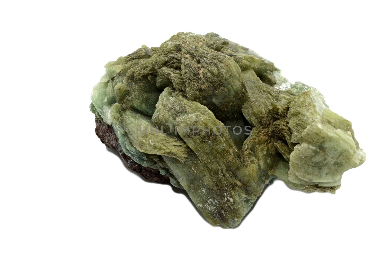Sample of green Zeolite a beautiful nature specimen isolated on white background