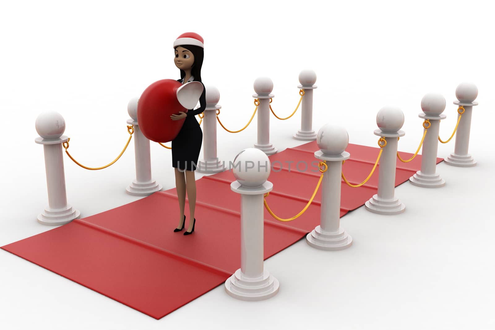 3d woman on red carpet with santa hat and gift bag concept by touchmenithin@gmail.com