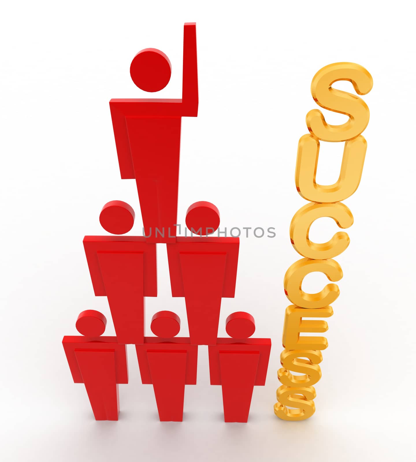 3d team of men with success text concept on white background  top  angle view