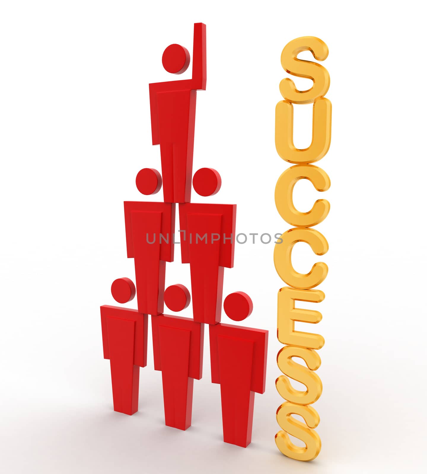 3d team of men with success text concept on white background  side  angle view