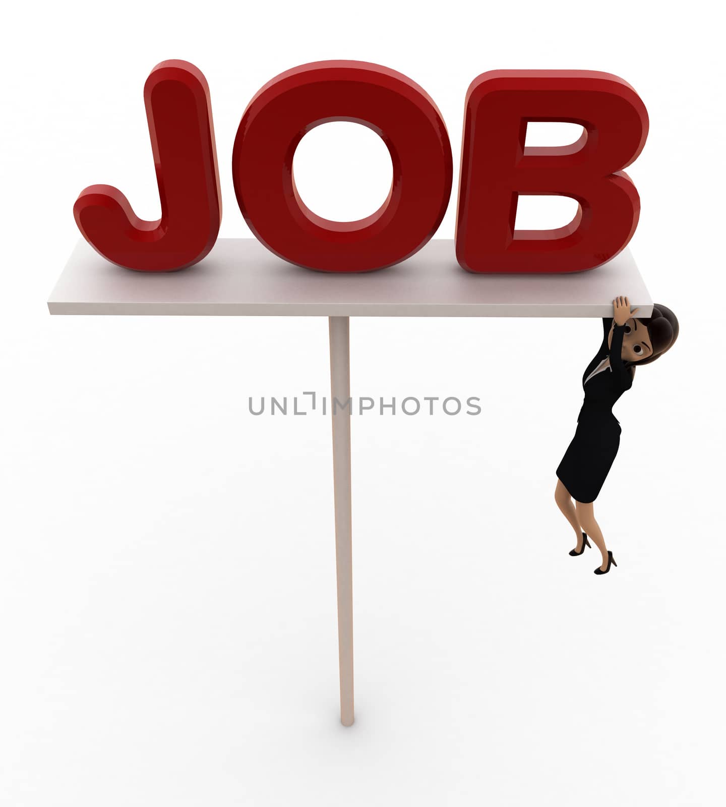 3d woman falling from job concept on white background, top  angle view
