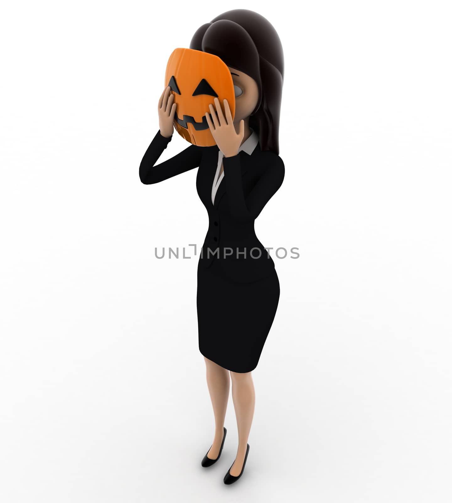 3d woman hiding face behind mask concept by touchmenithin@gmail.com