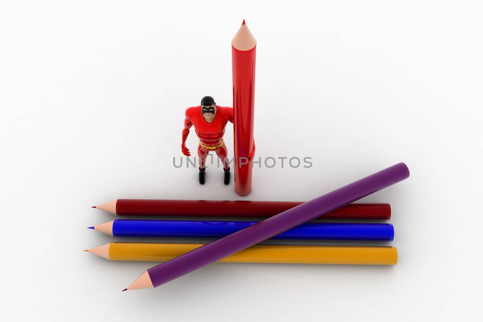 3d superhero with many colourful pencils concept by touchmenithin@gmail.com