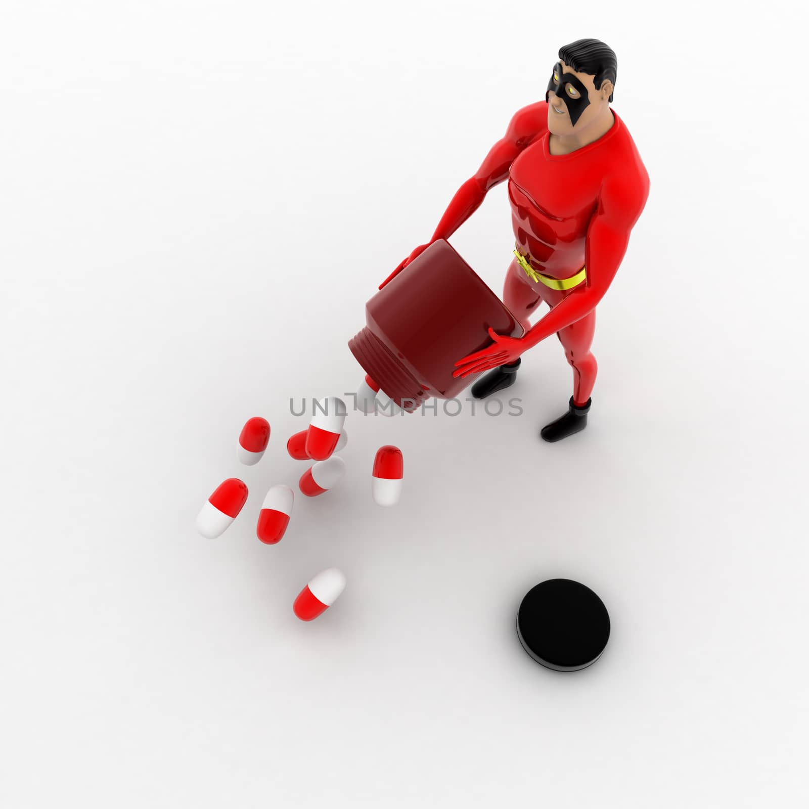 3d superhero throw medicine capsules concept by touchmenithin@gmail.com