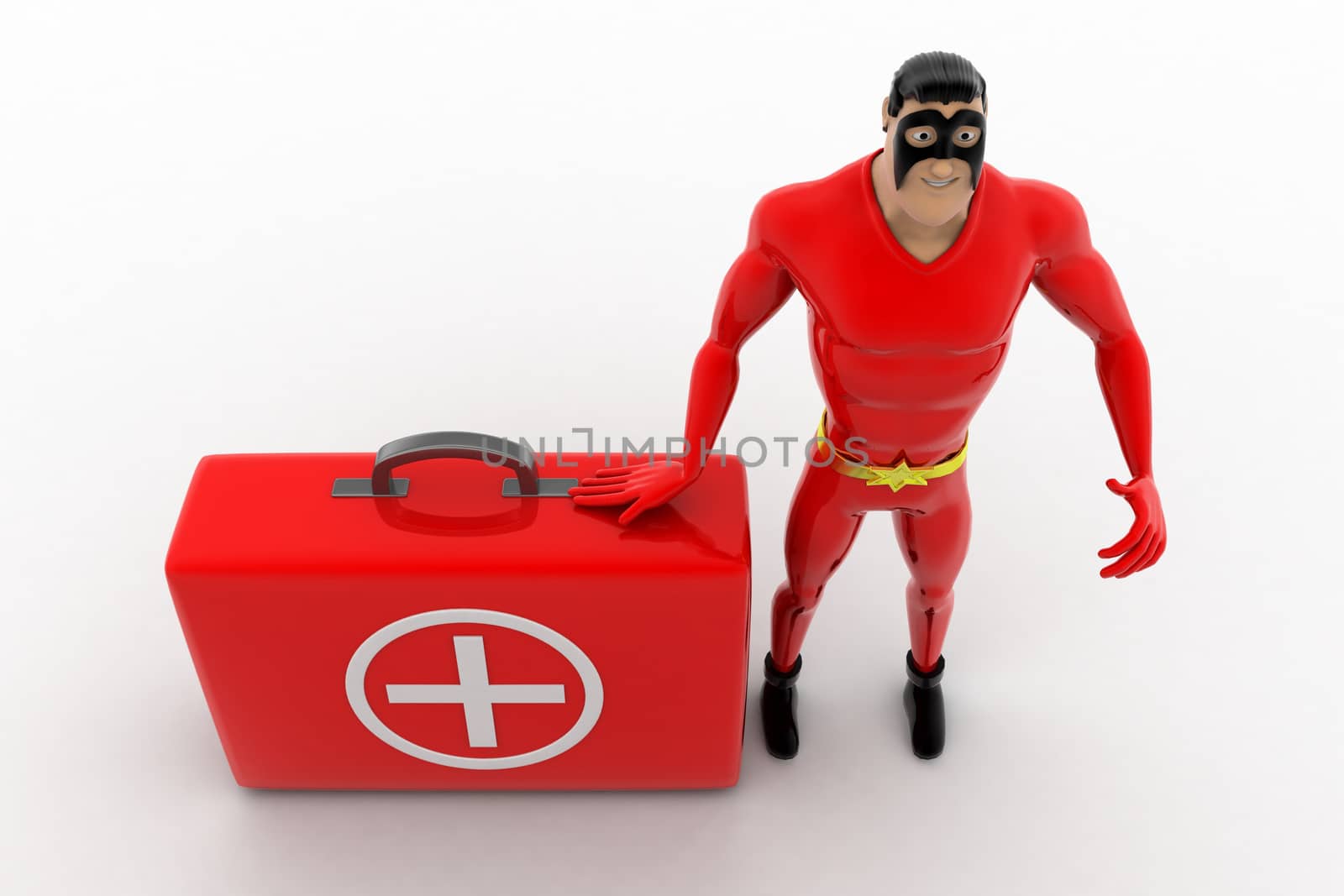 3d superhero with medical kit box concept by touchmenithin@gmail.com