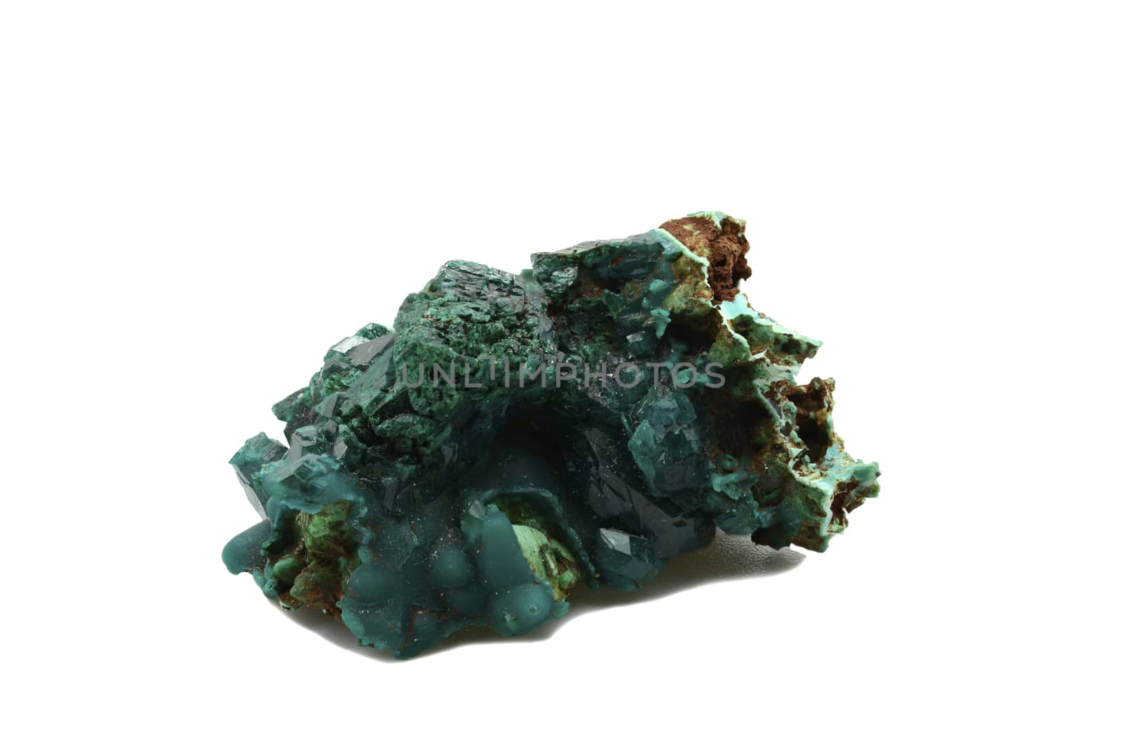 Sample of a beautiful Dioptase specimen isolated on white background